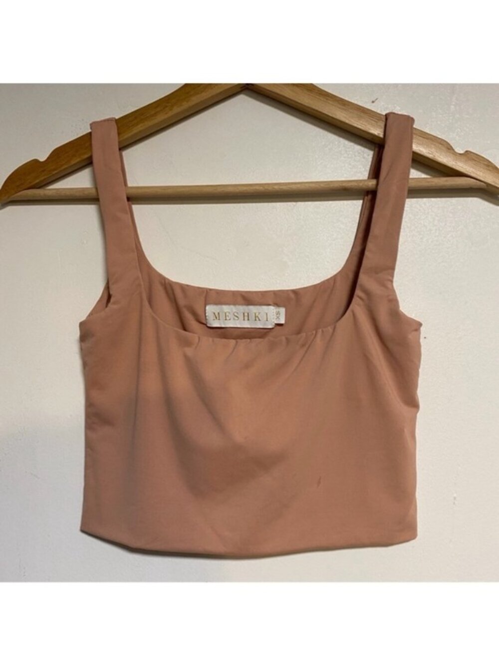 MESHKI Blush Pink Cropped Tank Top – Size XS – Minimal Square Neck - Picture 2 of 8